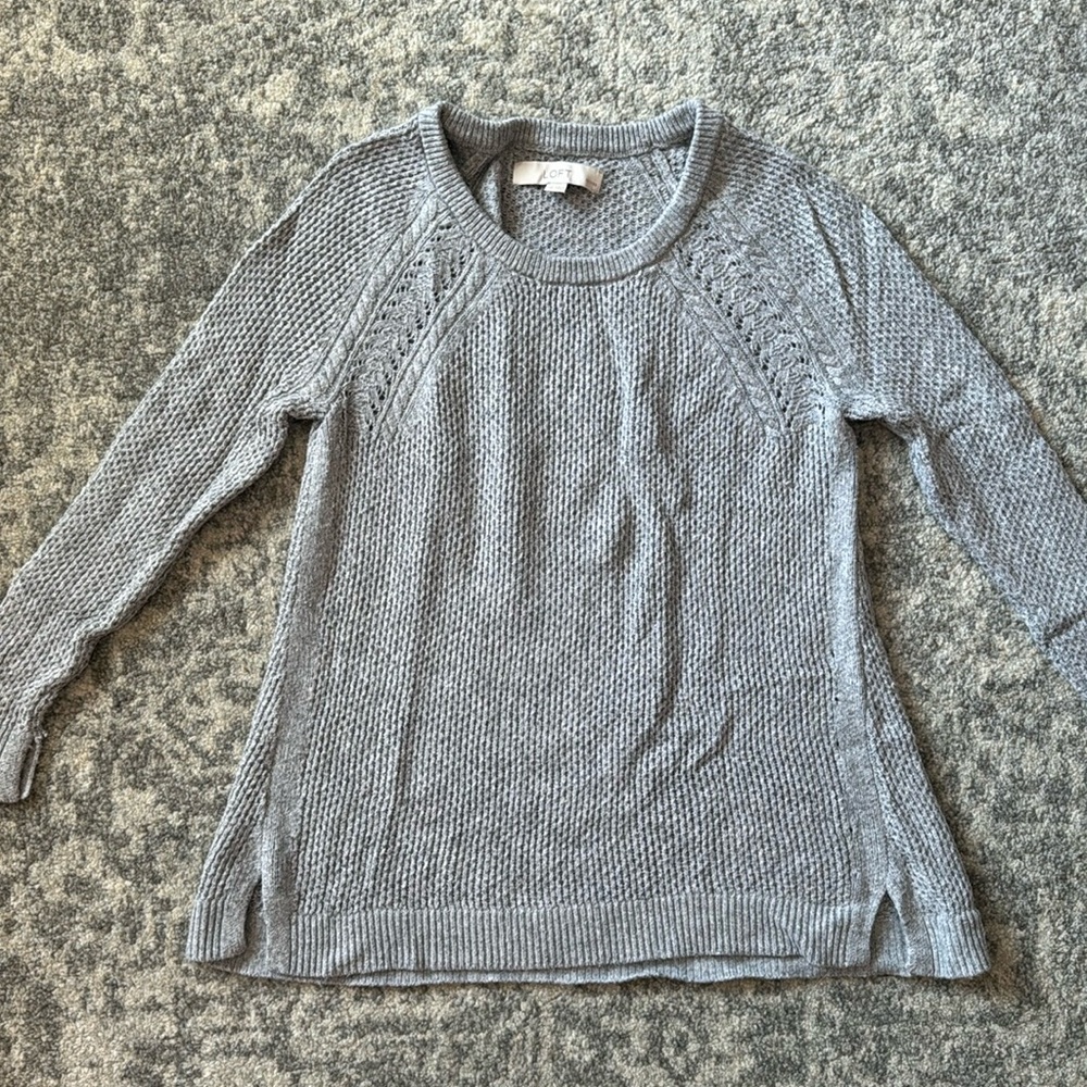 LOFT Petite Crew Neck Sweater in Grey